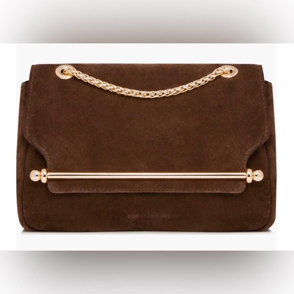 Strathberry Mini East/West Brown Suede Crossbody Bag